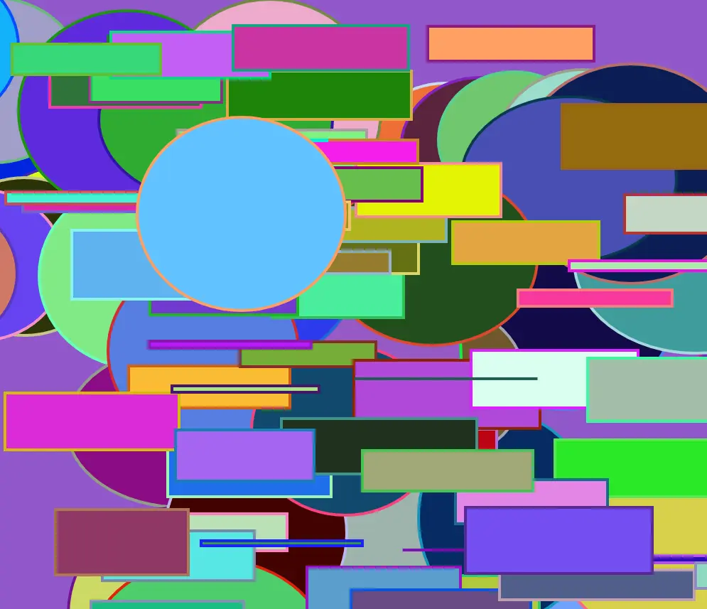 A mix of randomly coloured rectangles and circles